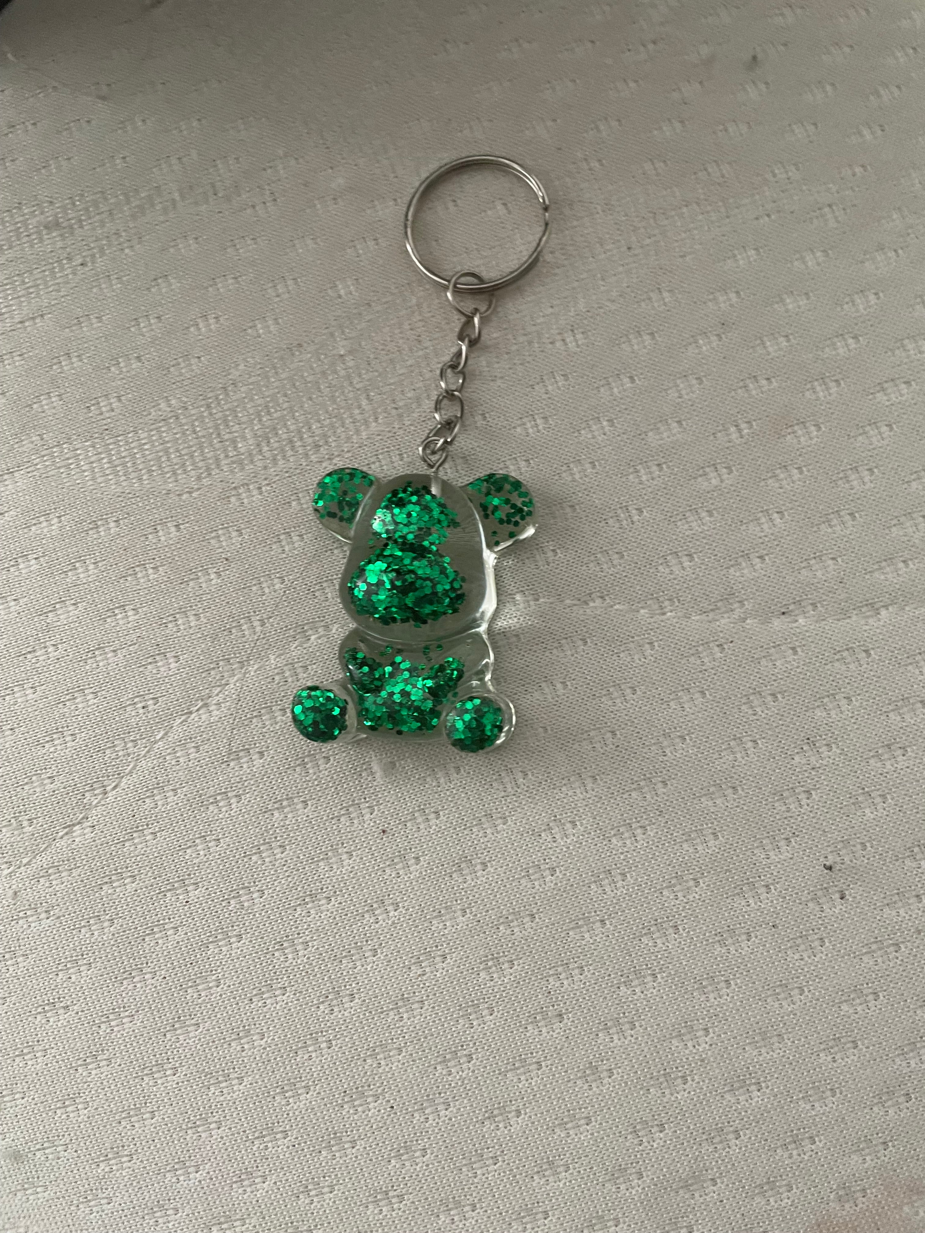 Porte clé moyen ours vert paillette
