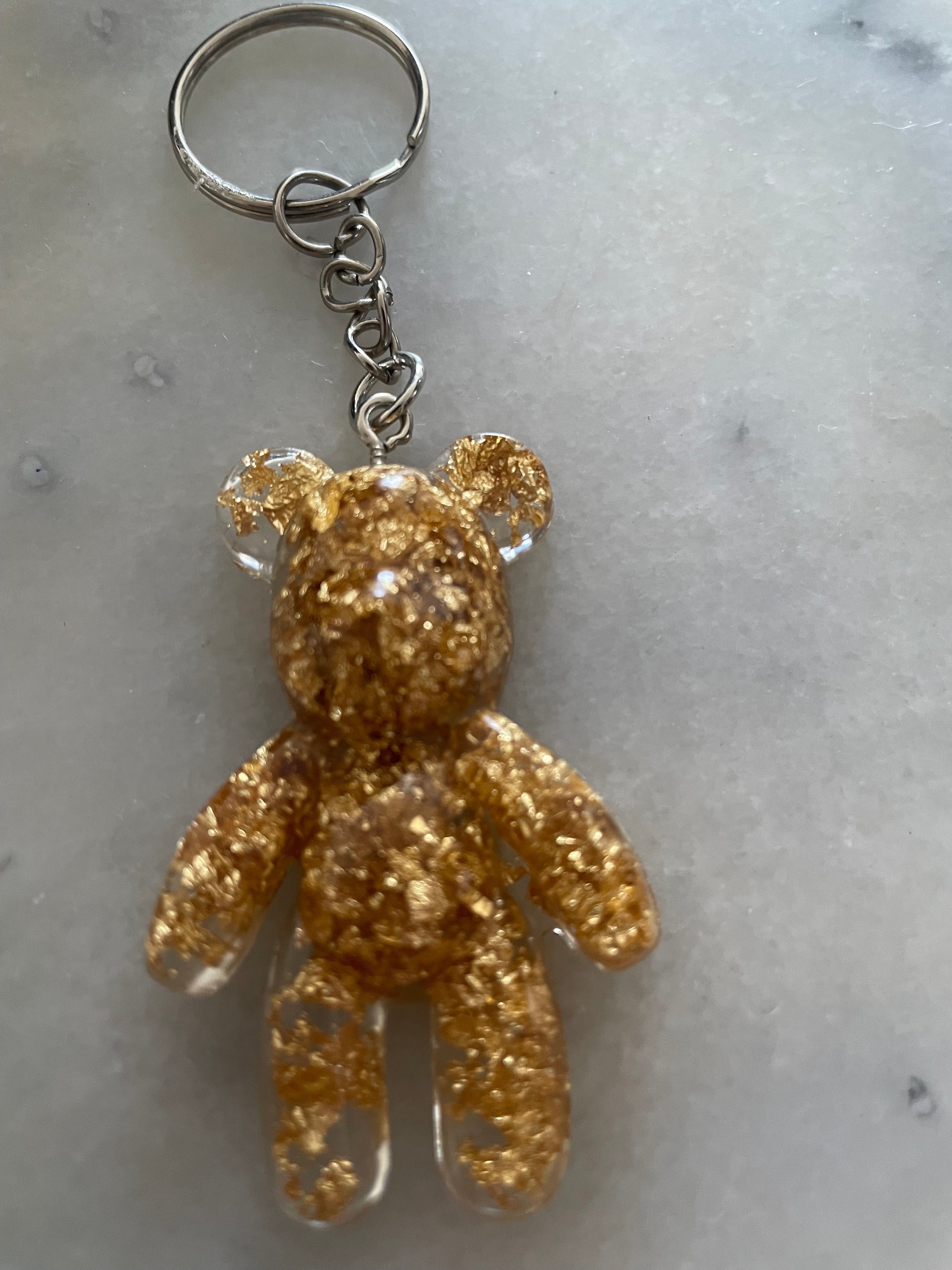 Porte clé fin ours feuille doré