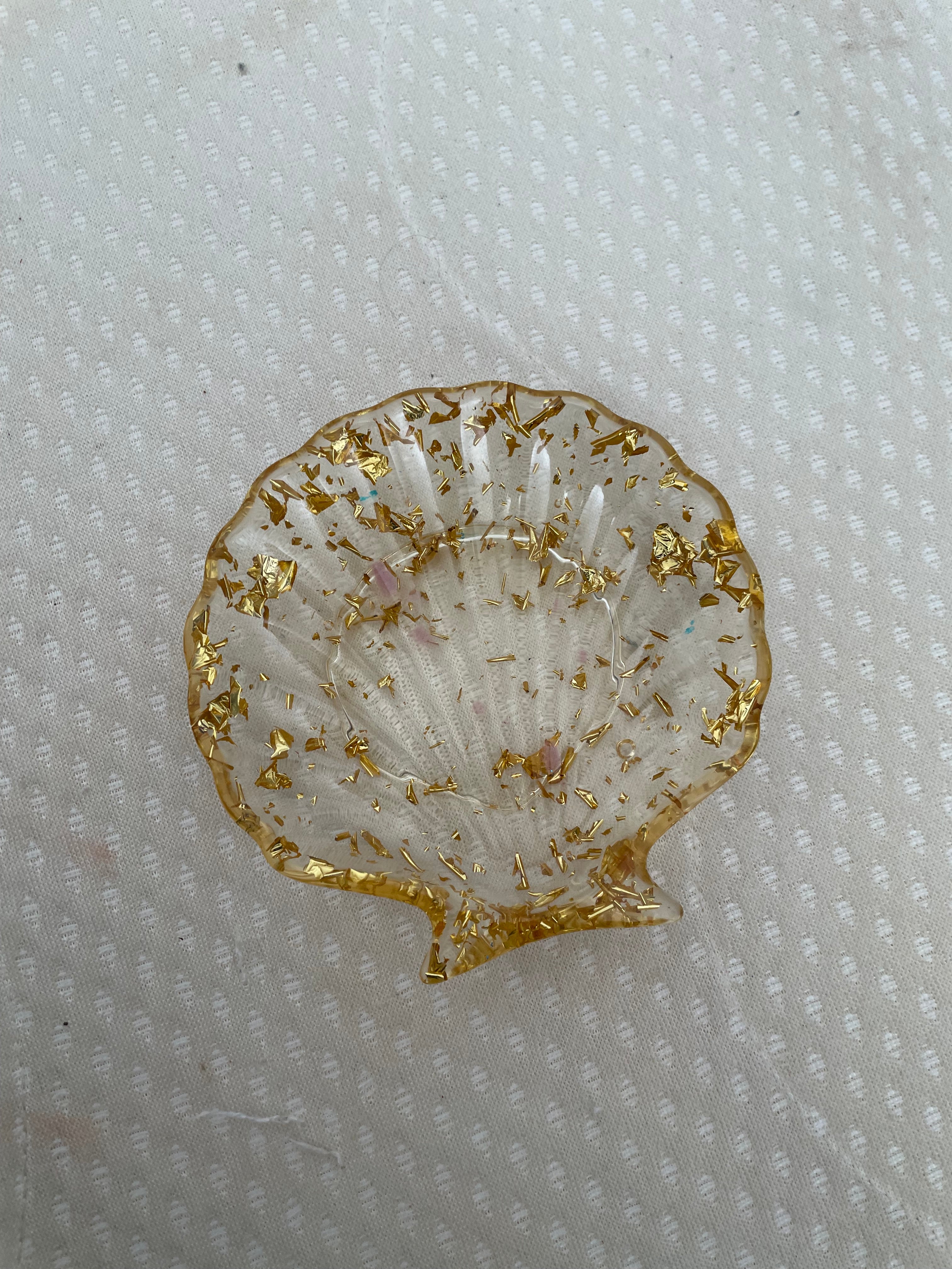 Vide poche coquillage feuille doré