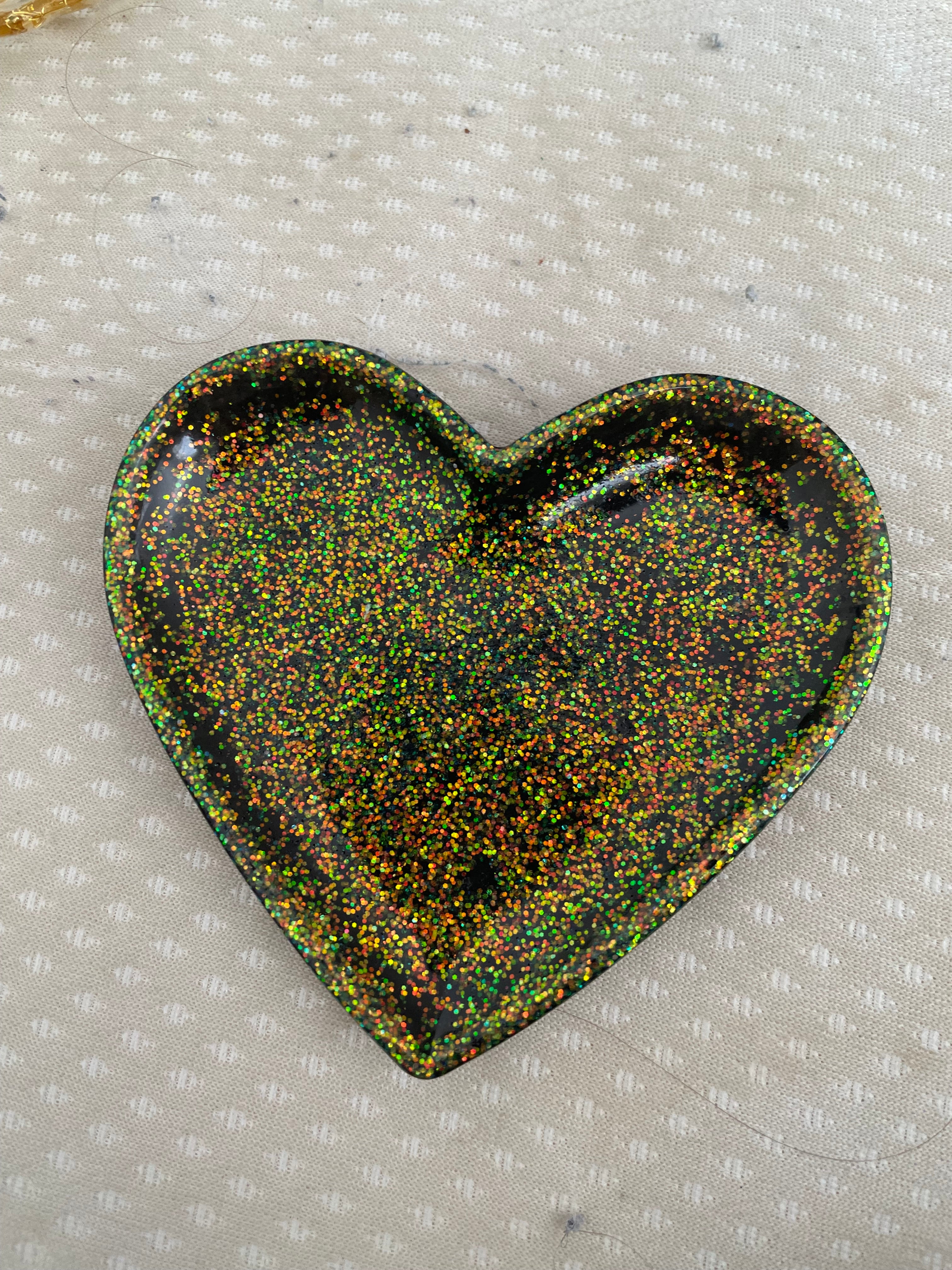 Vide poche coeur noir paillette holographique