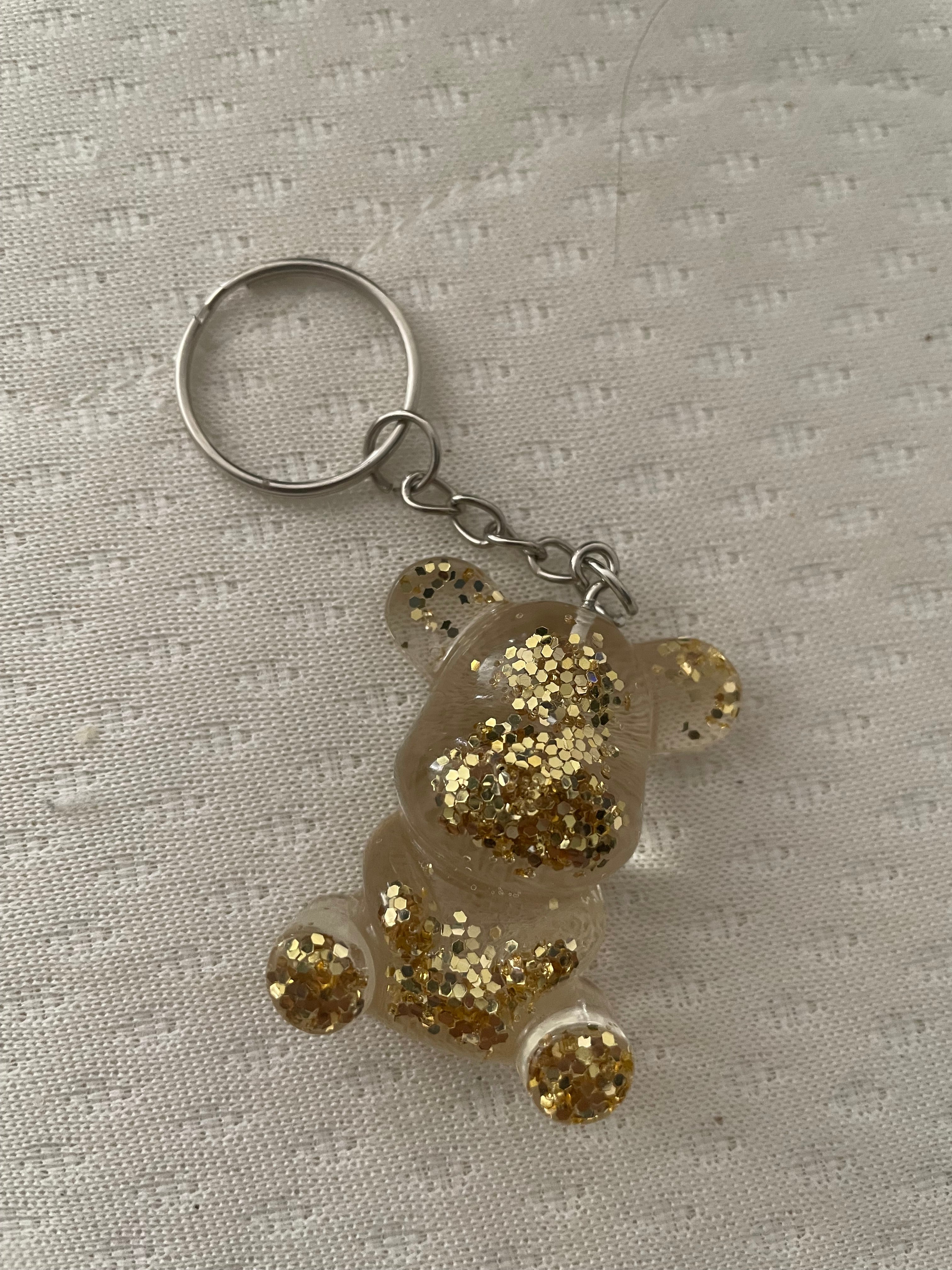 Porte clé moyen ours or paillette